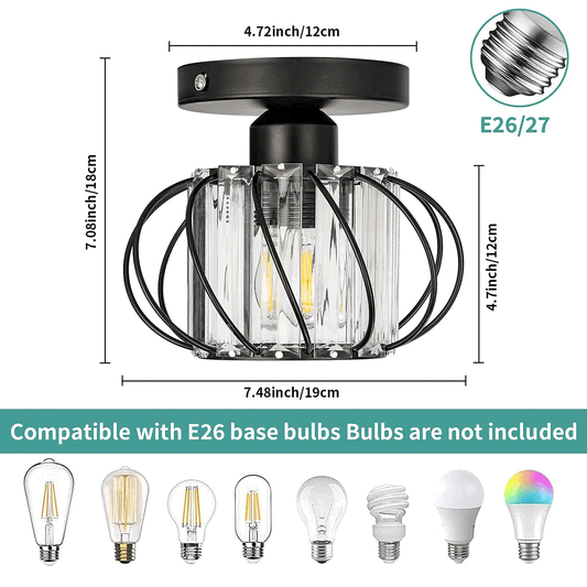 Modern Crystal Ceiling Light Fixture, Flush Mount Chandeliers Fitting for Kitchen Hallway Dining Rooms Living Room, Black(Bulb Not Included)