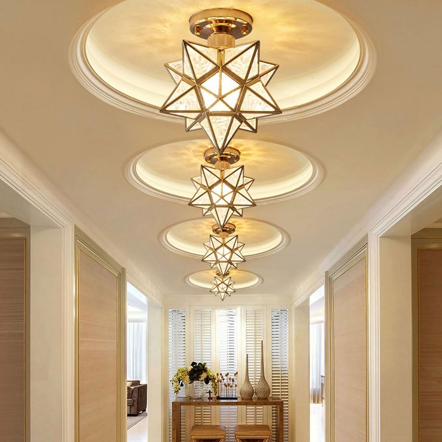 Flush Mount Glass Ceiling Light, Creative Star Ceiling Pendant Light, Gold