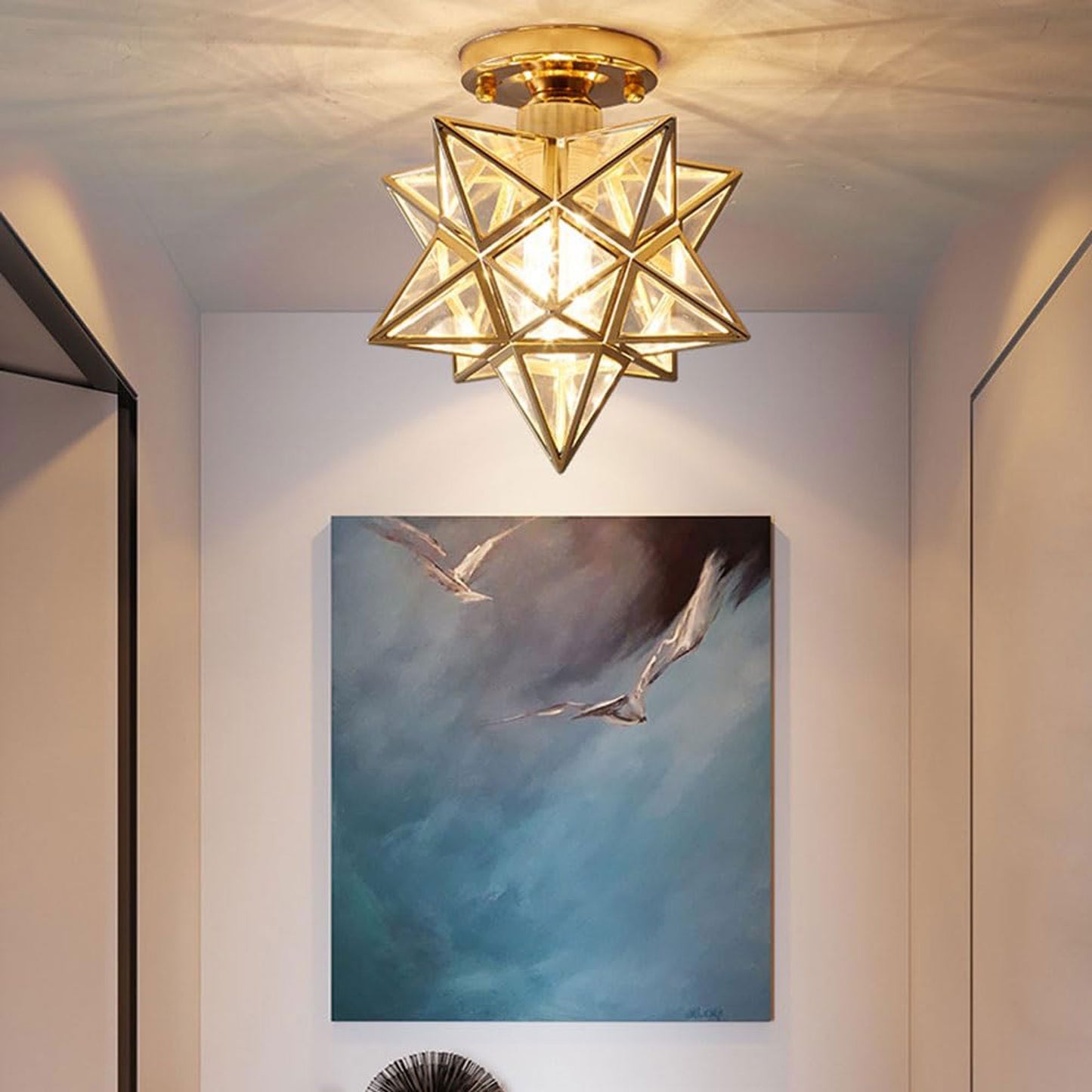 Flush Mount Glass Ceiling Light, Creative Star Ceiling Pendant Light, Gold