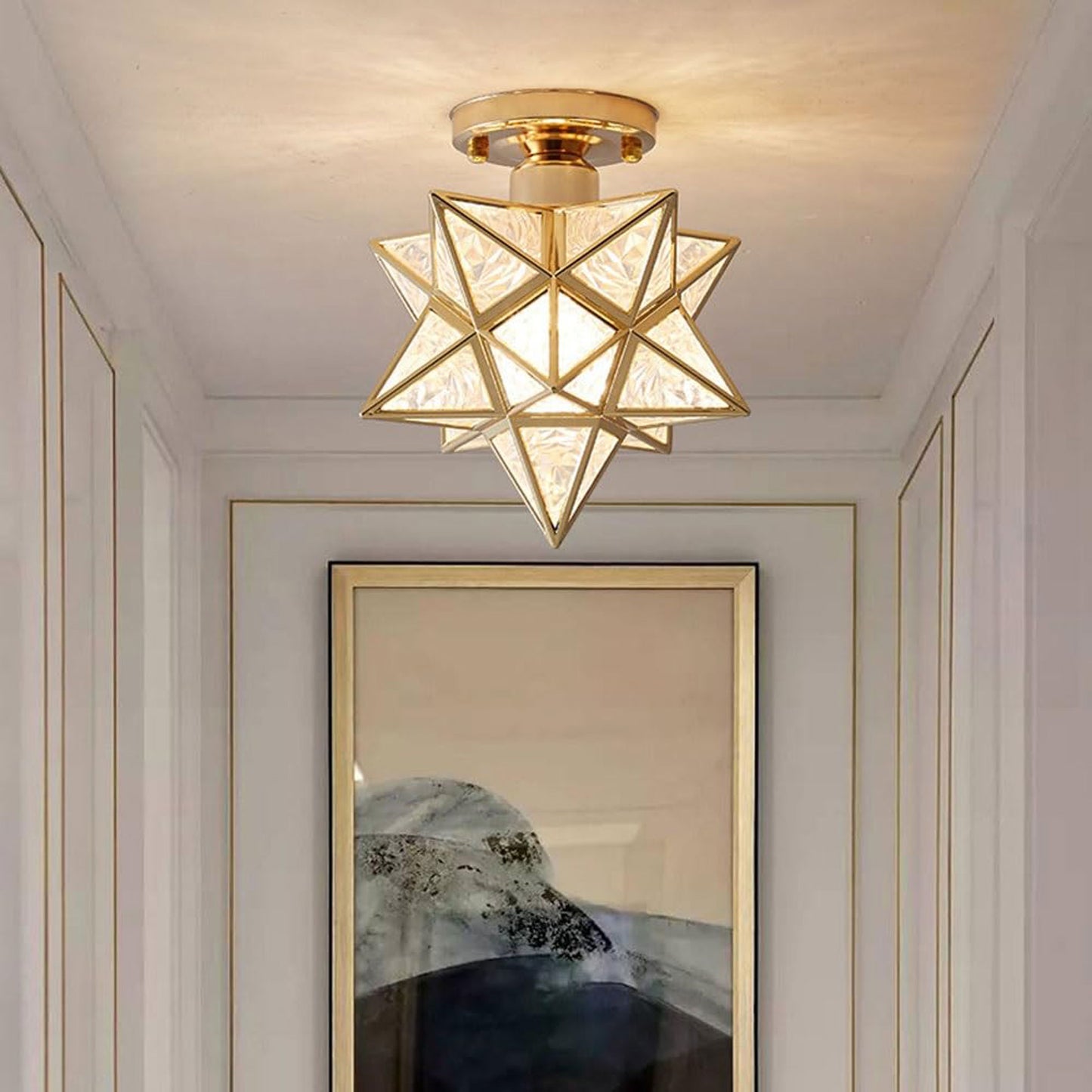 Flush Mount Glass Ceiling Light, Creative Star Ceiling Pendant Light, Gold