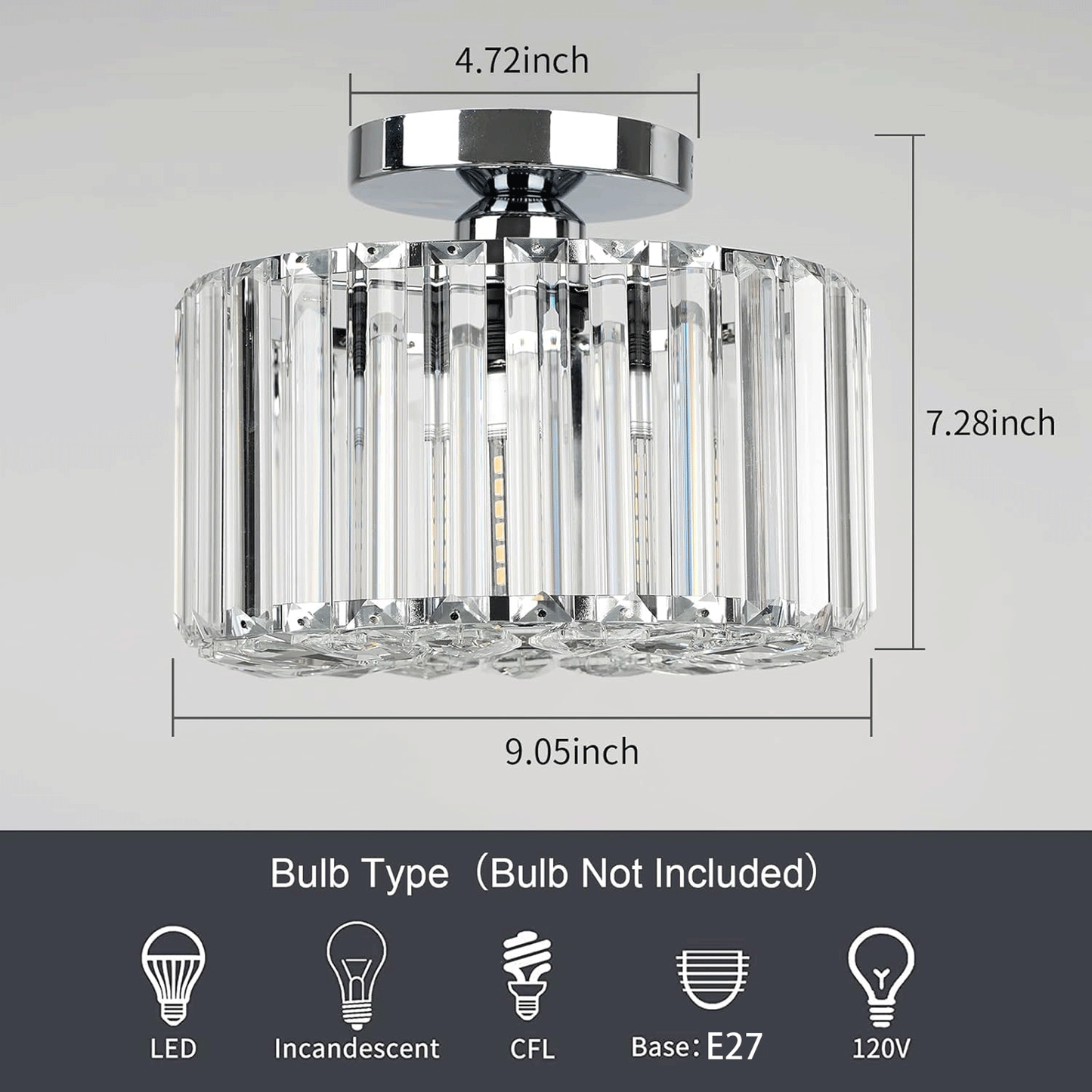Crystal Ceiling Light(Bulb Not Included)