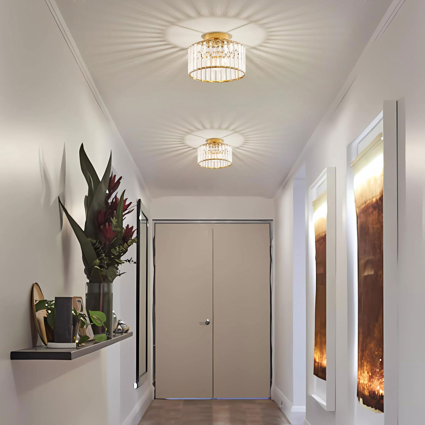 Gold Ceiling Light Fixture Crystal Ceiling Lamp for Kitchen Living Room Bathroom Entryway Bedroom