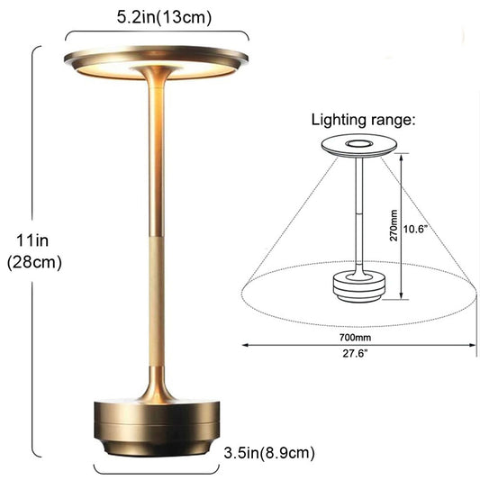 Cordless Table Lamp,Modern Wireless LED Table Lamp Rechargeable, 3 Color Stepless Dimming Night Light Touch Lamps(Gold)