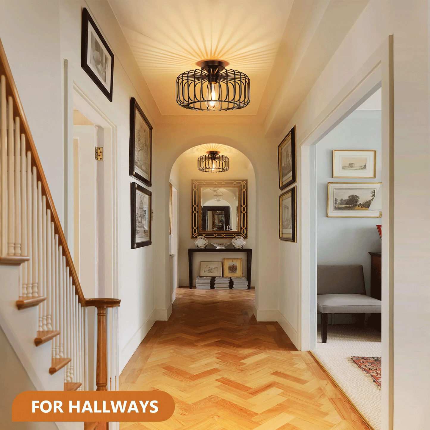 Black Modern Chandeliers Ceiling Light,Metal Cage Light Fixtures for Living Room,Kitchen,Dining Room,Bedroom(Bulb Not Included)