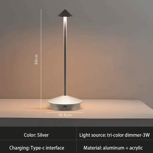 LED Cordless Table Lamp - Rechargeable Battery Operated Desk Lamp Lighting, Silver