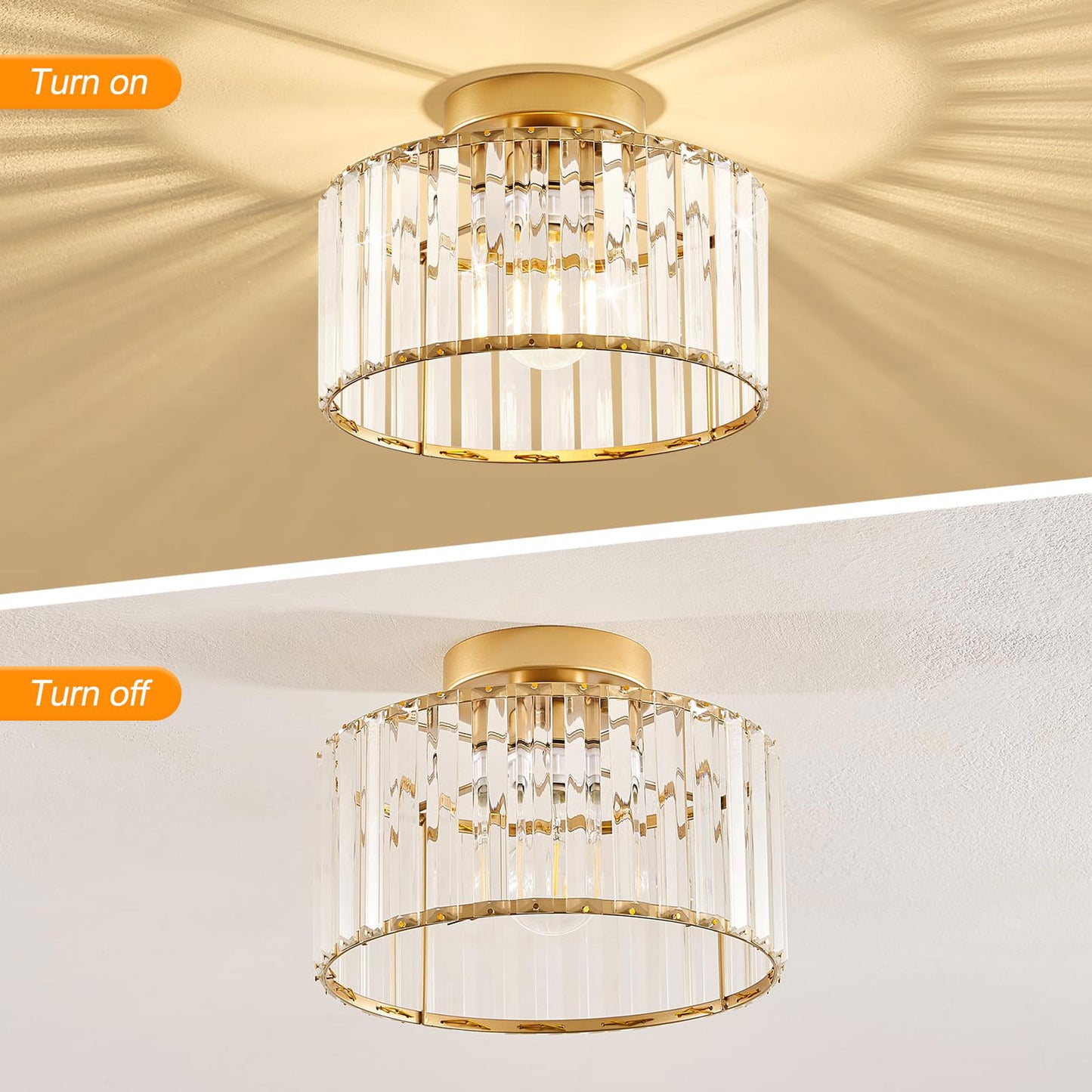 Gold Ceiling Light Fixture Crystal Ceiling Lamp for Kitchen Living Room Bathroom Entryway Bedroom
