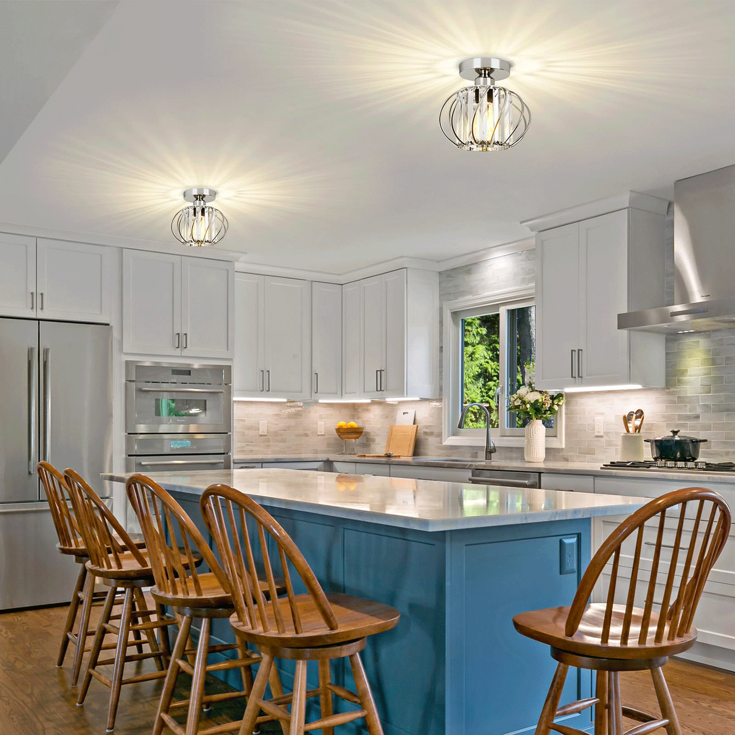 Flush Mount LED Crystal Ceiling Light Fixture, Silver(Bulb Not Included)