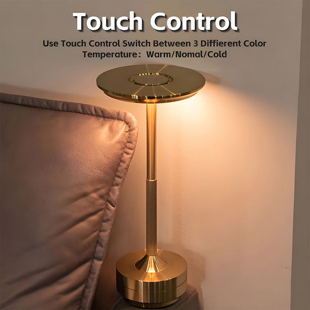 Cordless Table Lamp,Modern Wireless LED Table Lamp Rechargeable, 3 Color Stepless Dimming Night Light Touch Lamps(Gold)