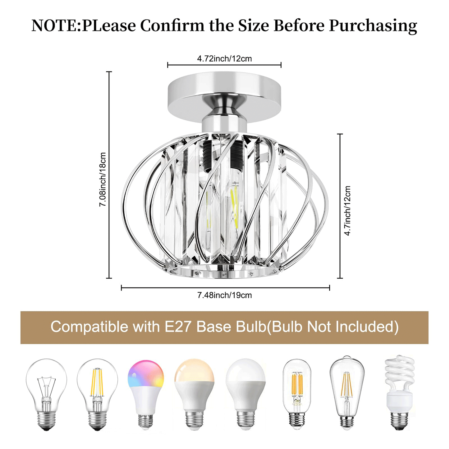 Flush Mount LED Crystal Ceiling Light Fixture, Silver(Bulb Not Included)