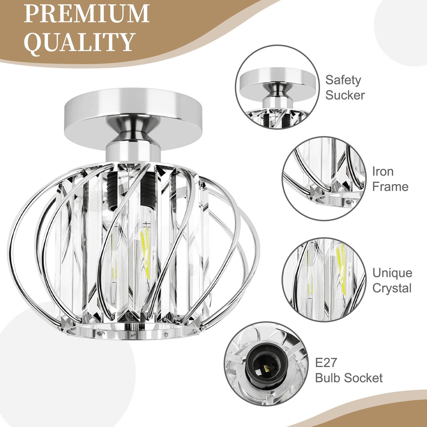 Flush Mount LED Crystal Ceiling Light Fixture, Silver(Bulb Not Included)