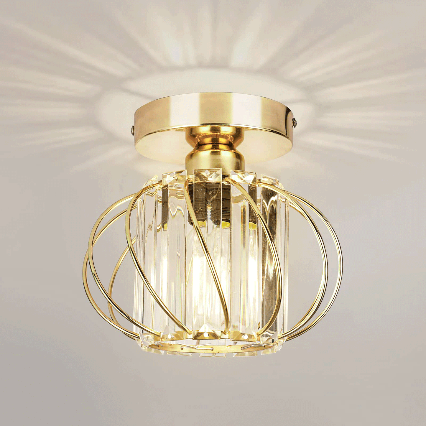 Gold Crystal Ceiling Light Fixture, Flush Mount Ceiling Chandeliers for Hallway Dining Rooms Living Room(Bulb Not Included)