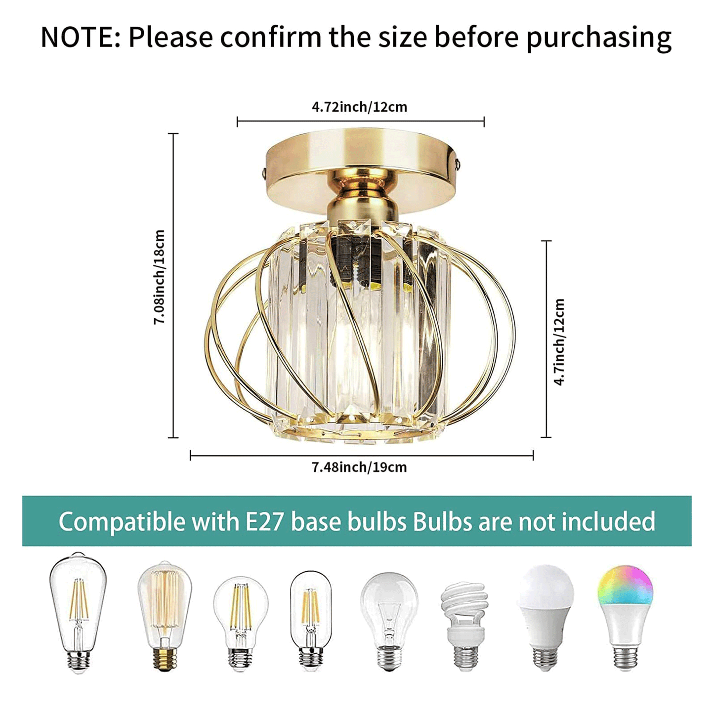 Gold Crystal Ceiling Light Fixture, Flush Mount Ceiling Chandeliers for Hallway Dining Rooms Living Room(Bulb Not Included)