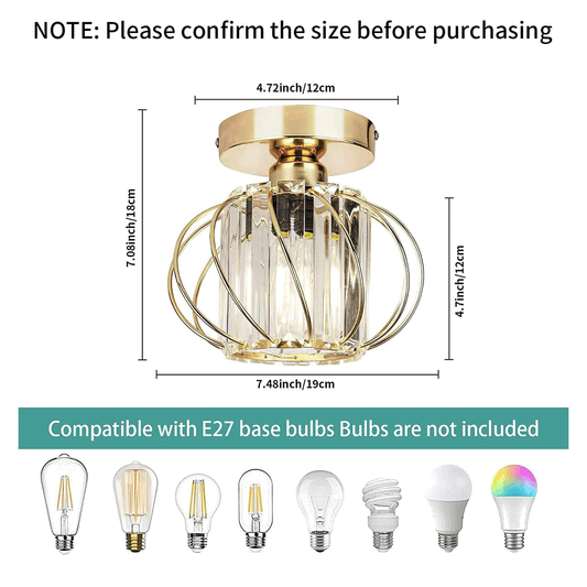 Gold Crystal Ceiling Light Fixture, Flush Mount Ceiling Chandeliers for Hallway Dining Rooms Living Room(Bulb Not Included)