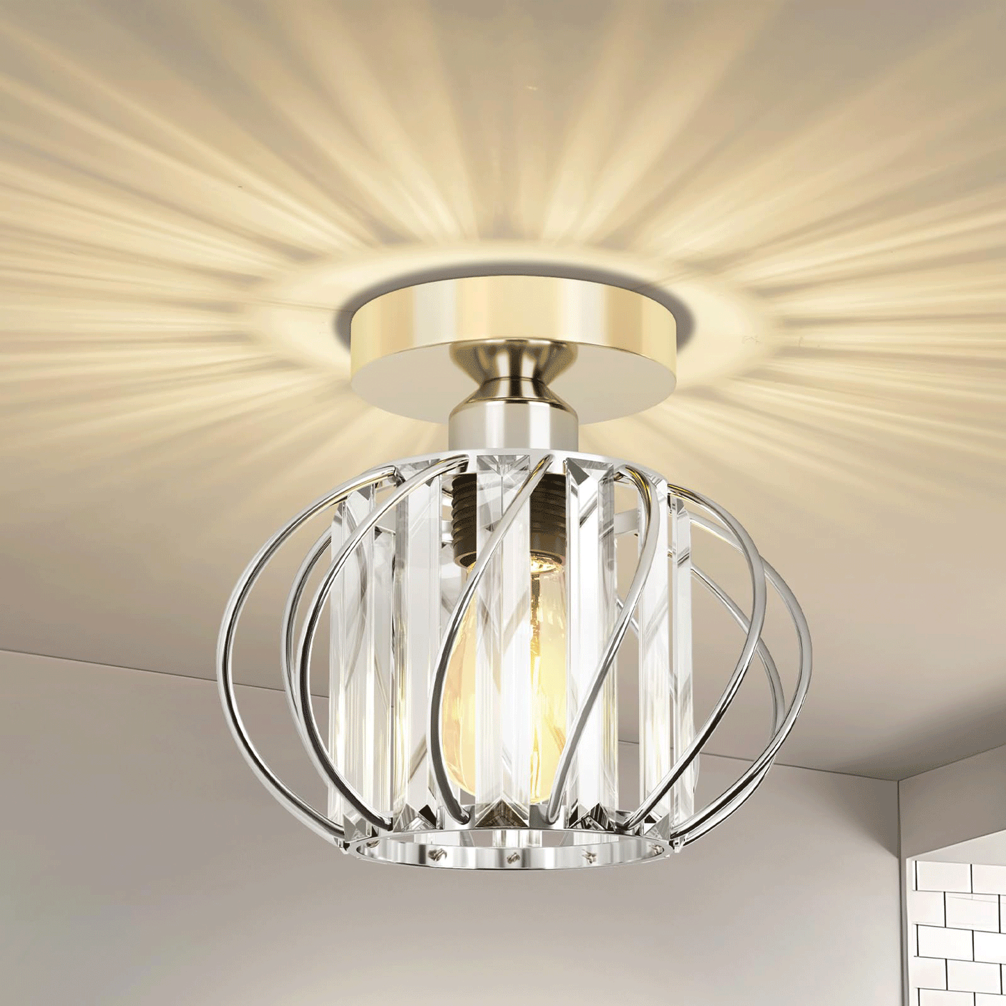 Flush Mount LED Crystal Ceiling Light Fixture, Silver(Bulb Not Included)