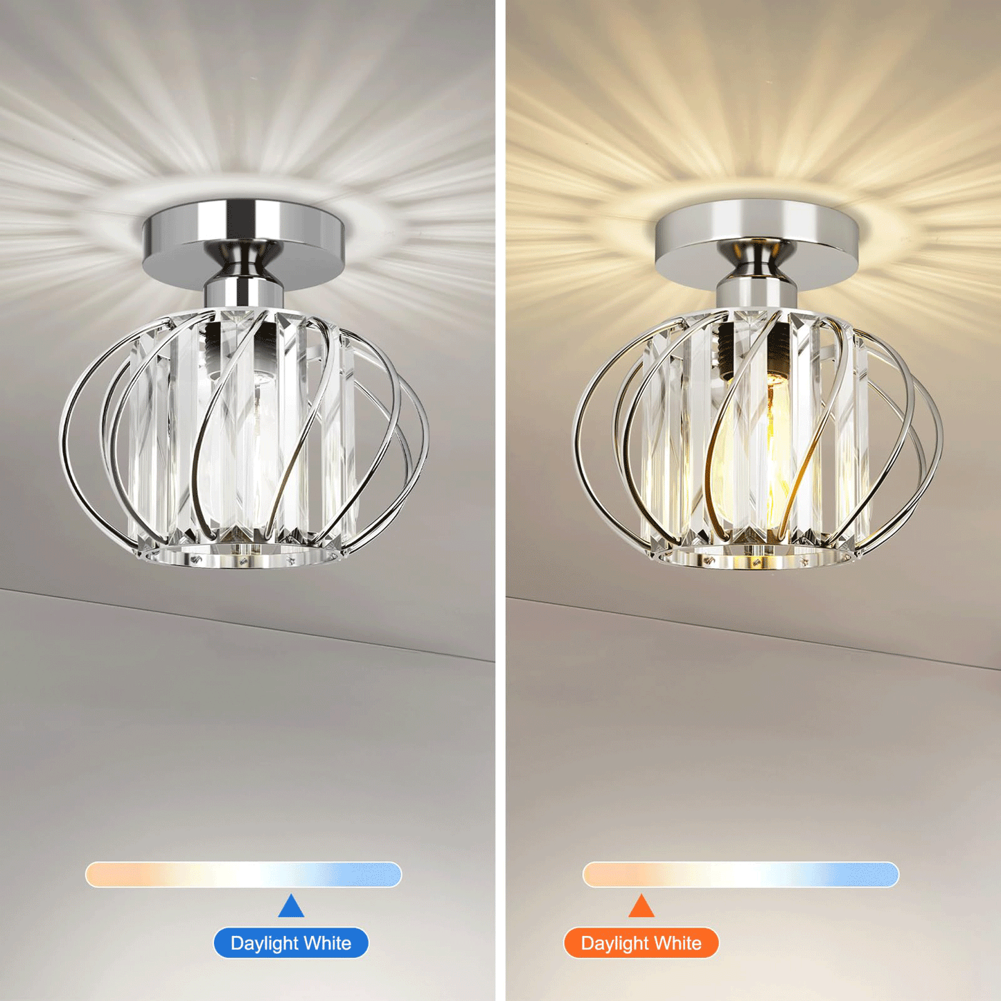 Flush Mount LED Crystal Ceiling Light Fixture, Silver(Bulb Not Included)