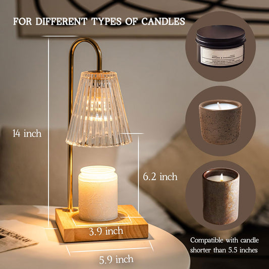 Candle Warmer Lamp with Timer Dimmer, Amber Glass Table Lamp