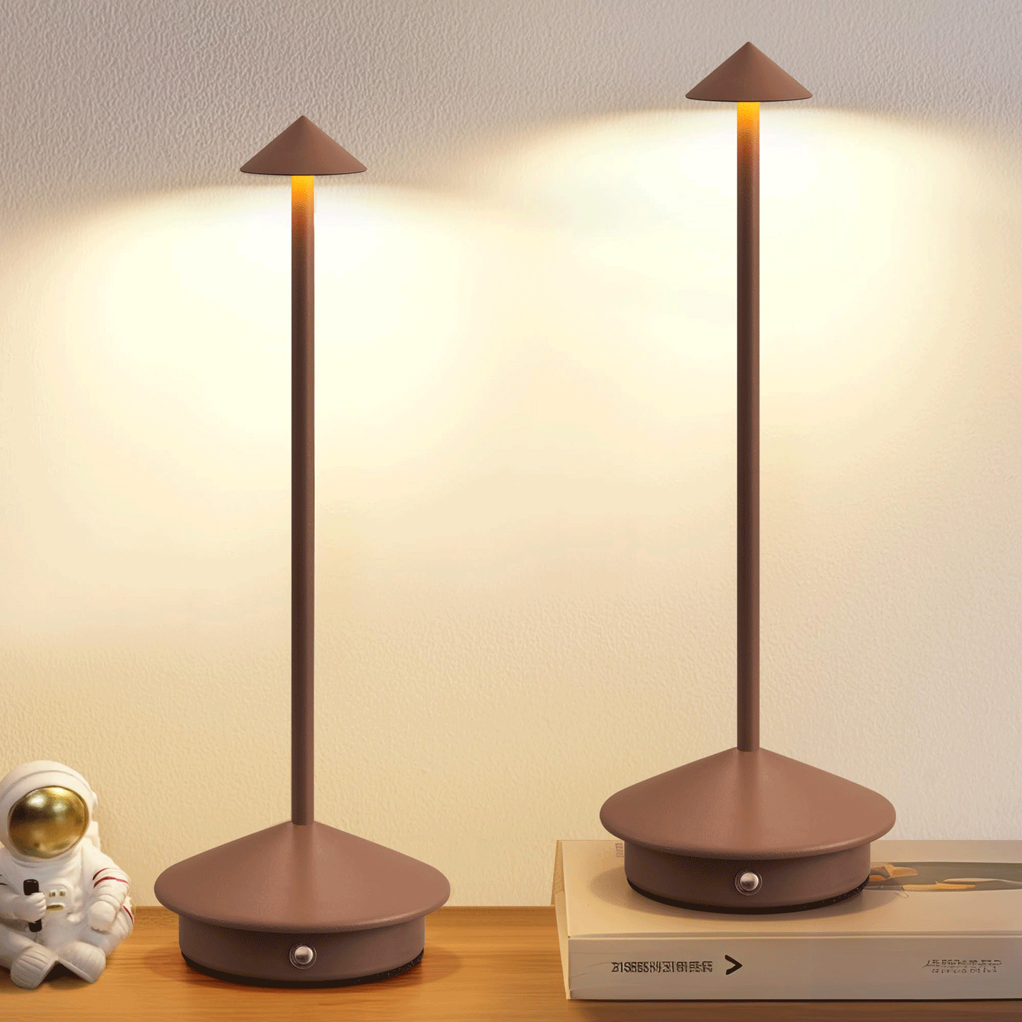 LED Table Lamp Cordless Rechargeable Desk Lamp Lighting, Brown