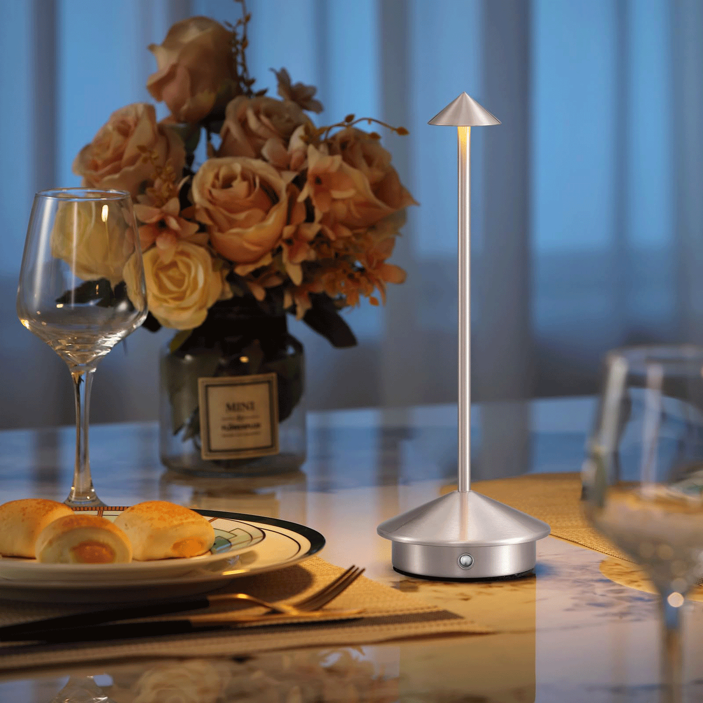 LED Cordless Table Lamp - Rechargeable Battery Operated Desk Lamp Lighting, Silver