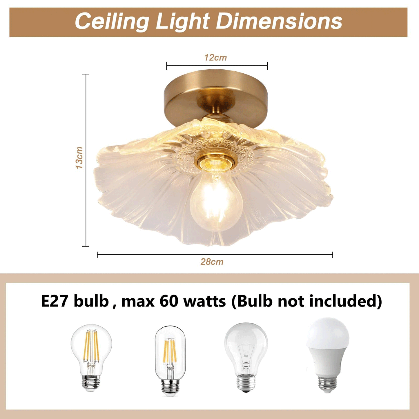 Flush Mount Glass Ceiling Light Lighting Fixture(Bulb Not Included)