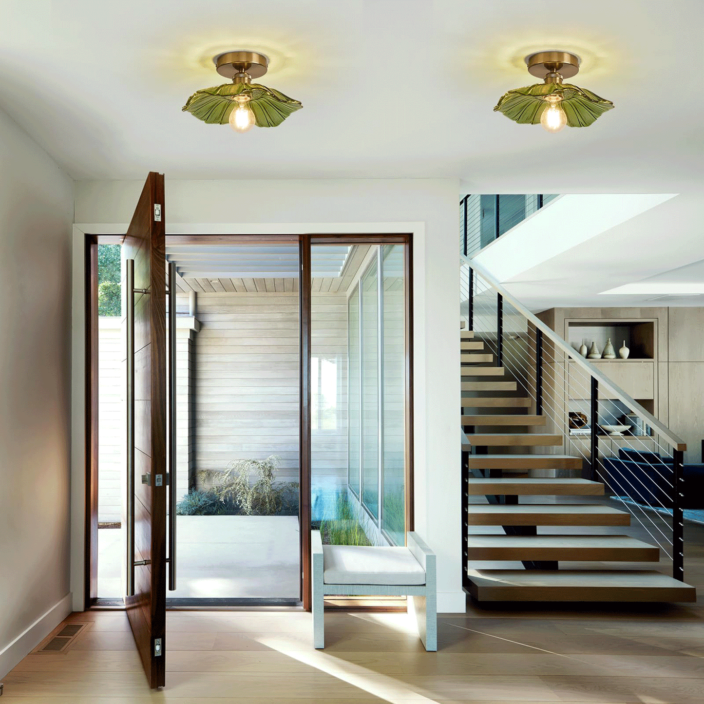 Glass Ceiling Light Chandelier Lighting Fixture, Green(Bulb Not Included)