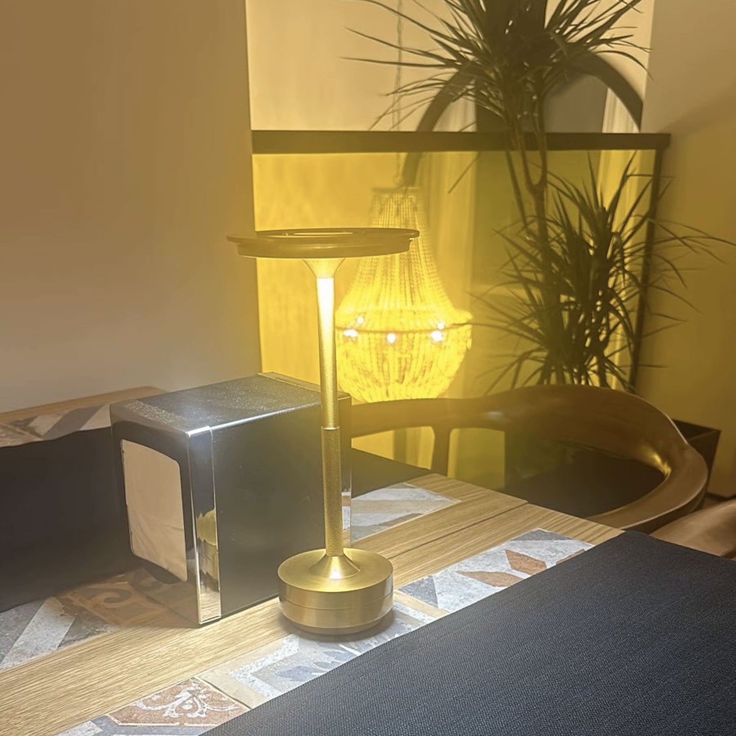 Cordless Table Lamp,Modern Wireless LED Table Lamp Rechargeable, 3 Color Stepless Dimming Night Light Touch Lamps(Gold)