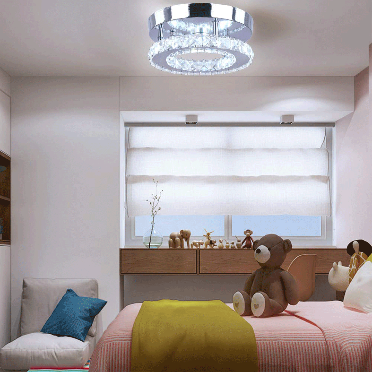 Mini Crystal Ceiling Light Led Chandelier, White Light-6500K