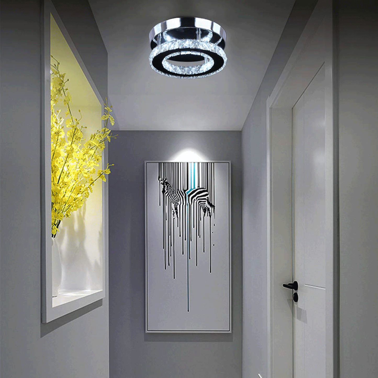 Mini Crystal Ceiling Light Led Chandelier, White Light-6500K