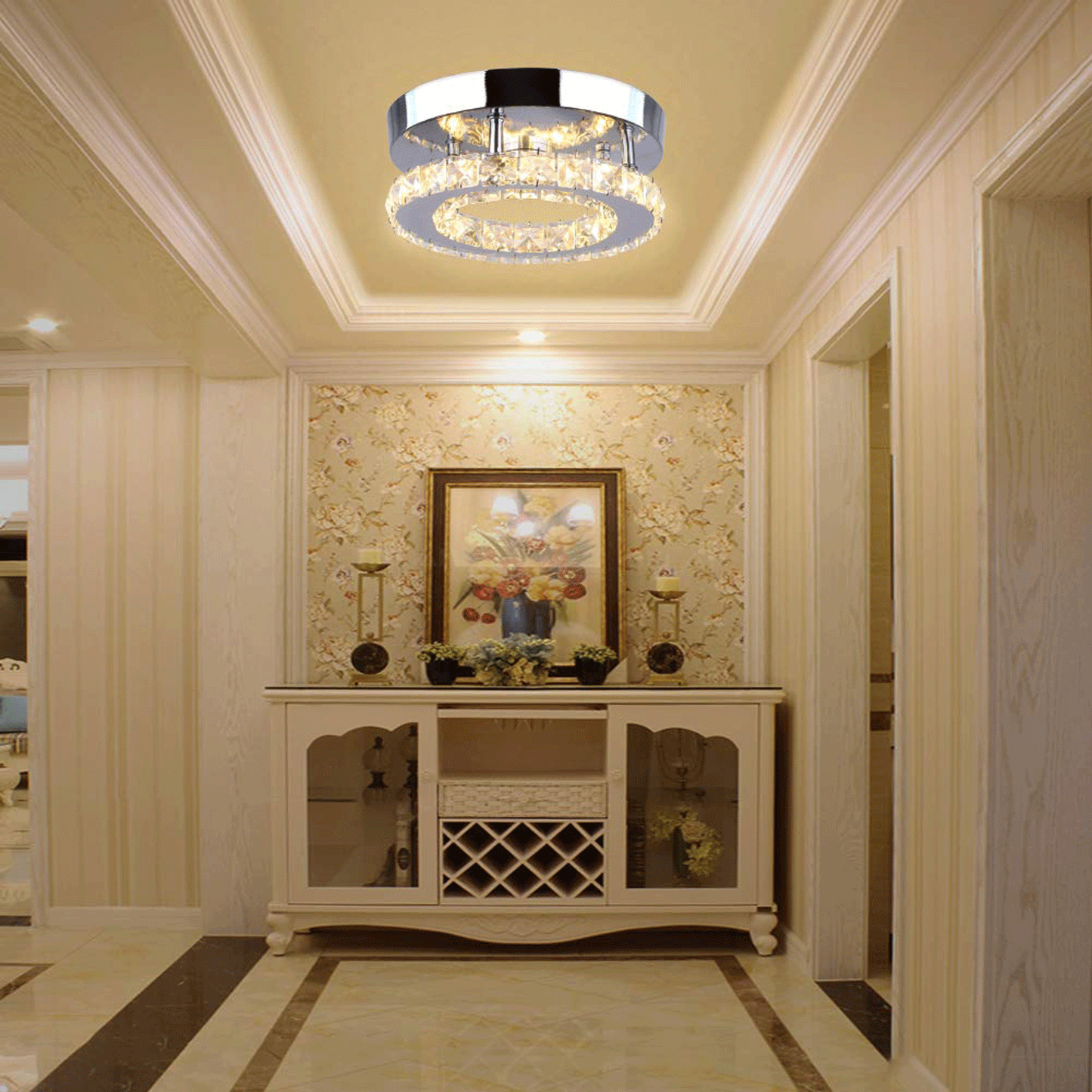 Led Crystal Ceiling Light Contemporary Mini Chandelier, Warm White-3200K
