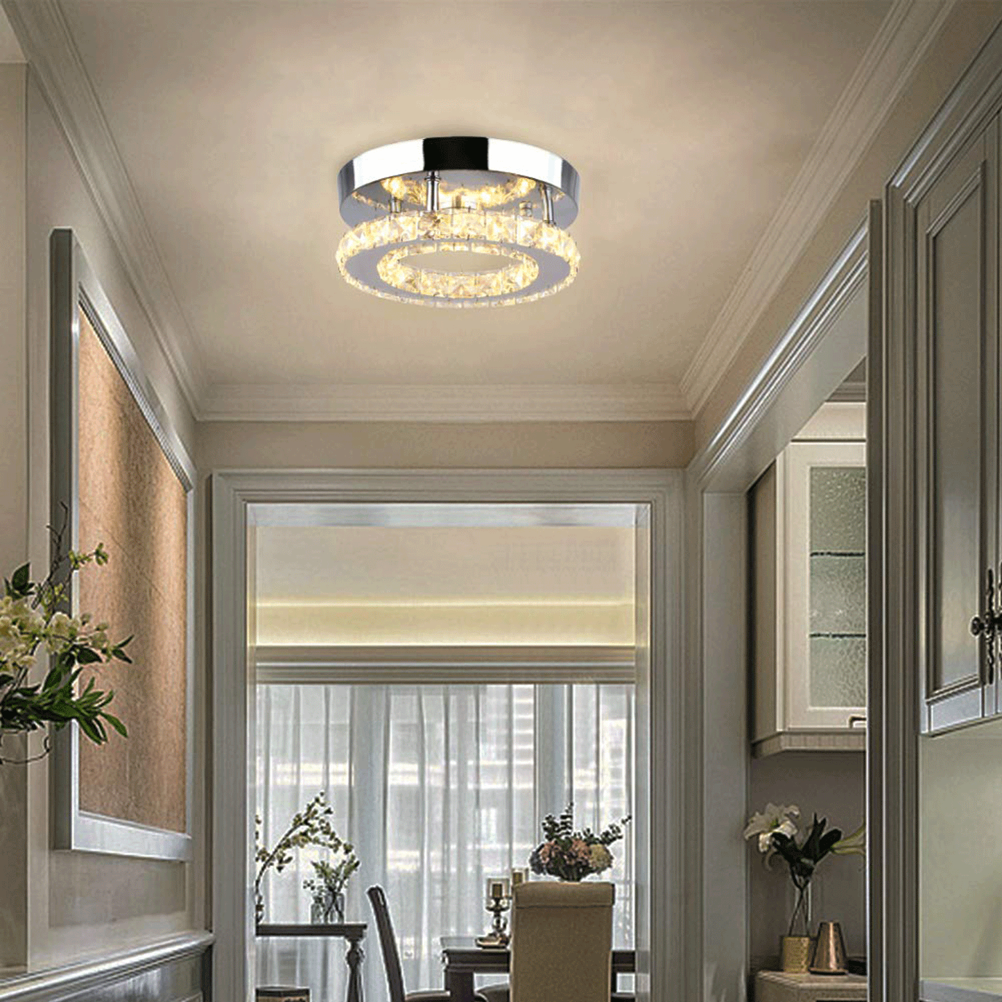 Led Crystal Ceiling Light Contemporary Mini Chandelier, Warm White-3200K