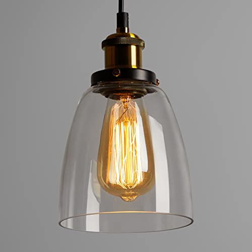 Glass Pendant Light, Vintage Industrial Ceiling Light with Clear Glass lampshade