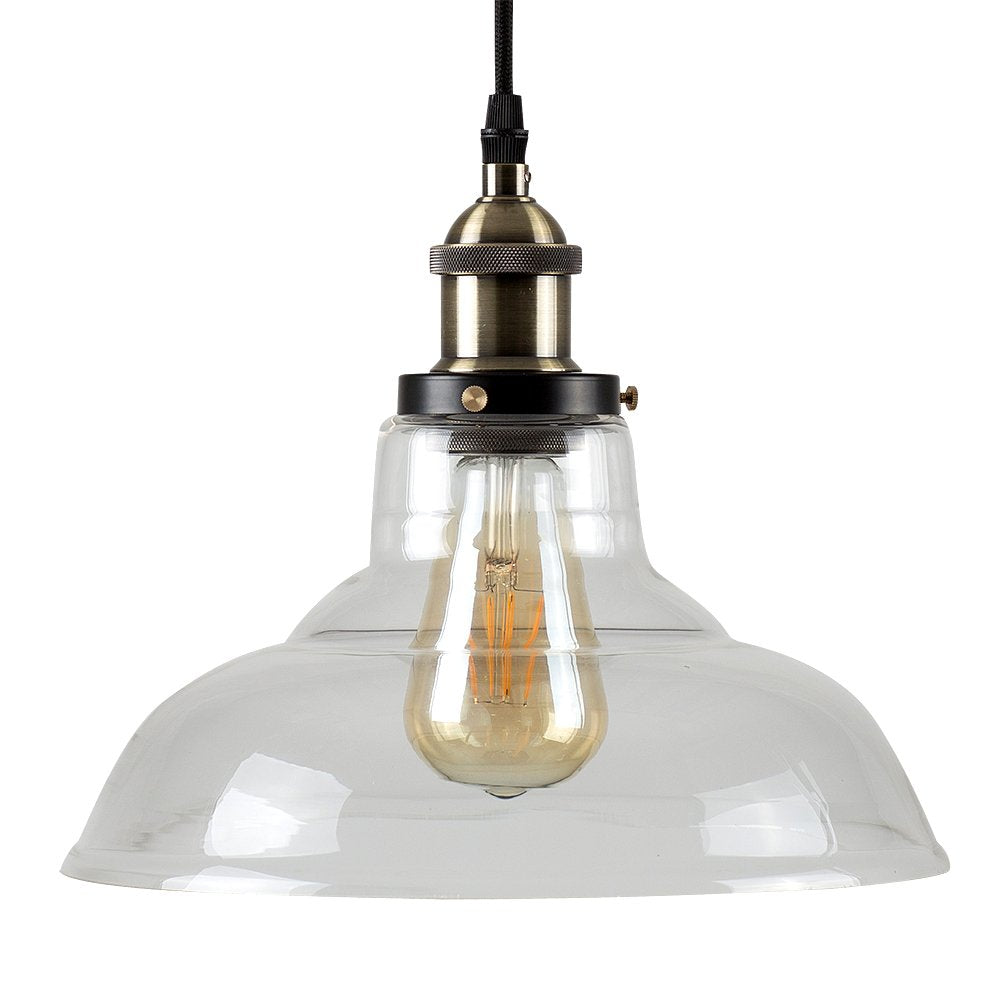 Industrial Ceiling Pendant Light with Clear or Amber Glass Shade