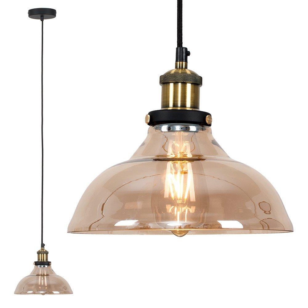 Industrial Ceiling Pendant Light with Clear or Amber Glass Shade