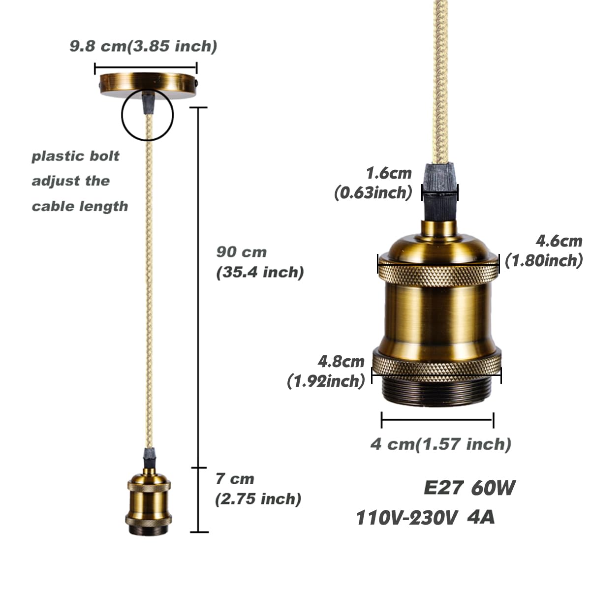 E27 Ceiling Pendant Light Fitting with Lamp Holder Braided Cable Pendant Light Kit