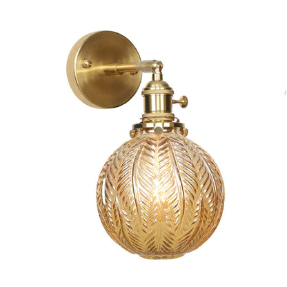 Copper Wall Light with Leaf Patterned Globe Glass | Soft Ambient Light
