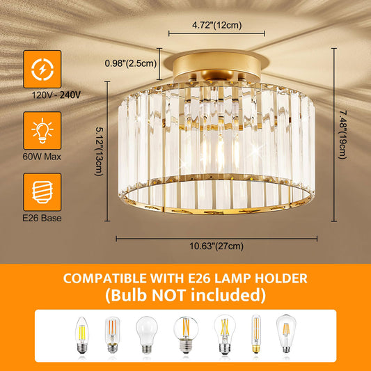 Gold Ceiling Light Fixture Crystal Ceiling Lamp for Kitchen Living Room Bathroom Entryway Bedroom
