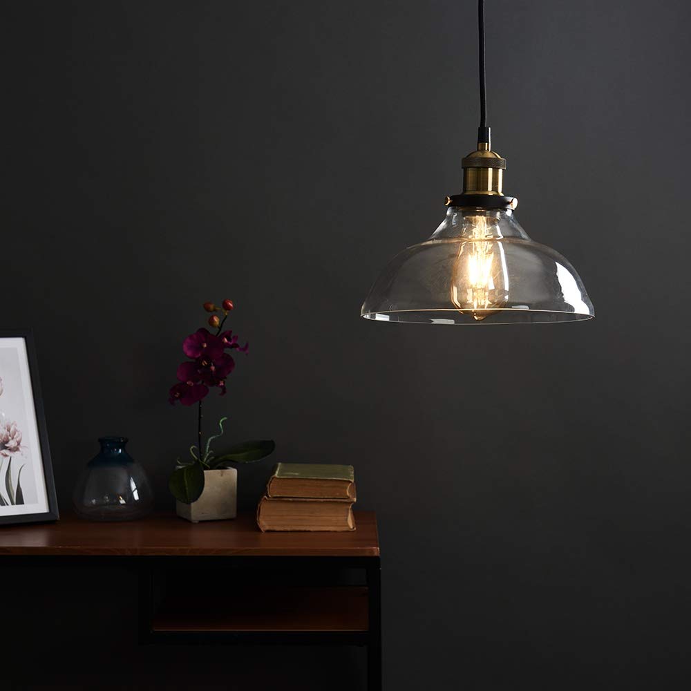 Industrial Ceiling Pendant Light with Clear or Amber Glass Shade