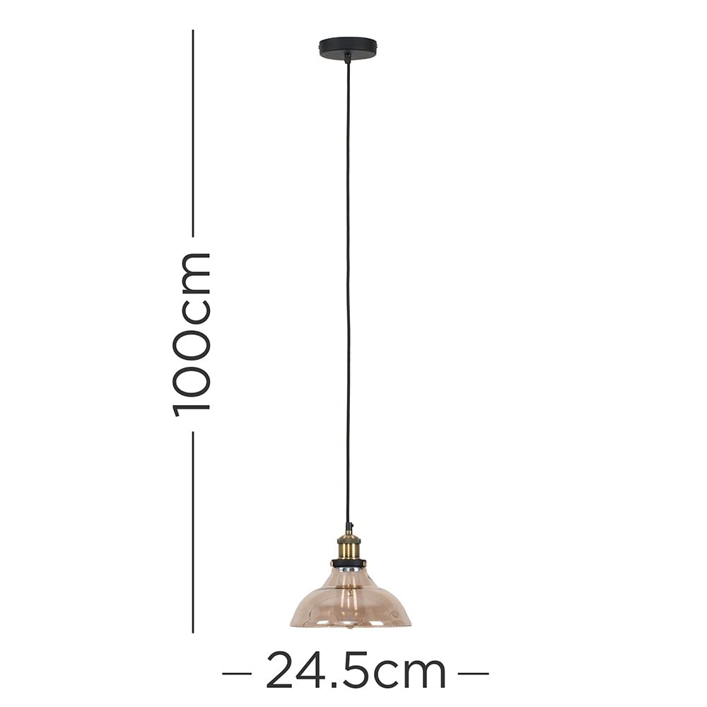 Industrial Ceiling Pendant Light with Clear or Amber Glass Shade