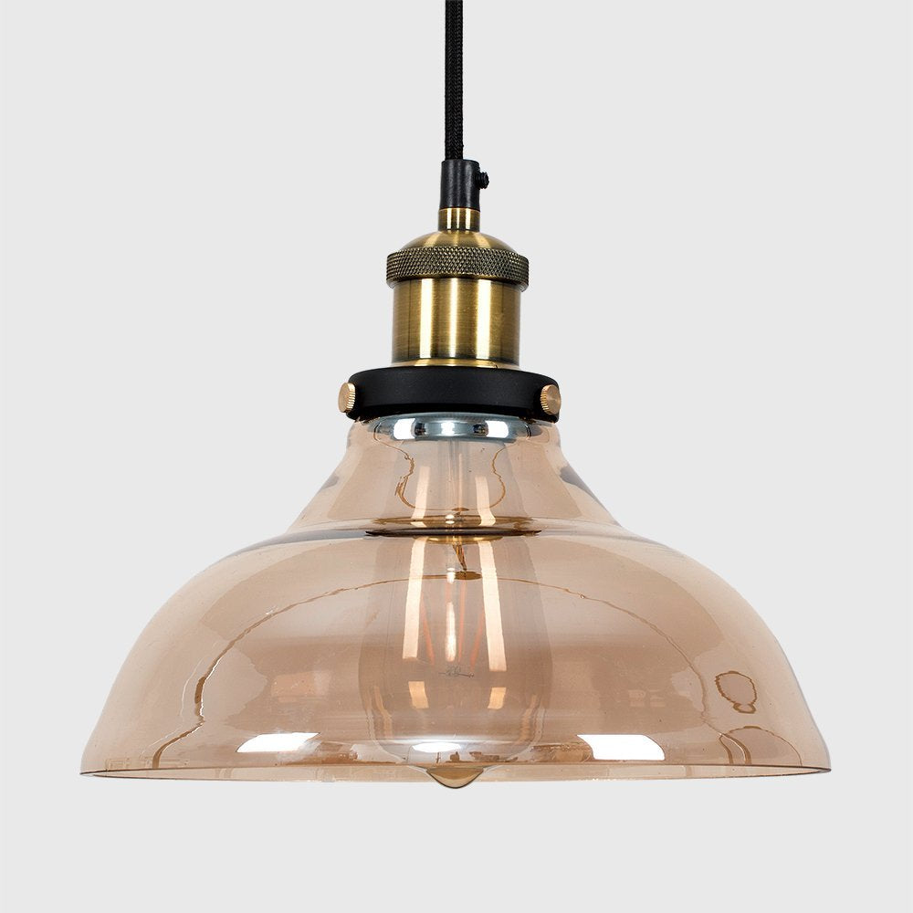 Industrial Ceiling Pendant Light with Clear or Amber Glass Shade