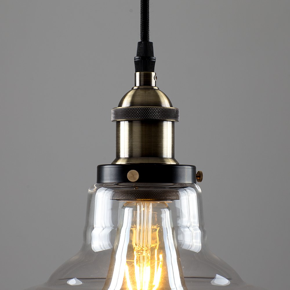 Industrial Ceiling Pendant Light with Clear or Amber Glass Shade