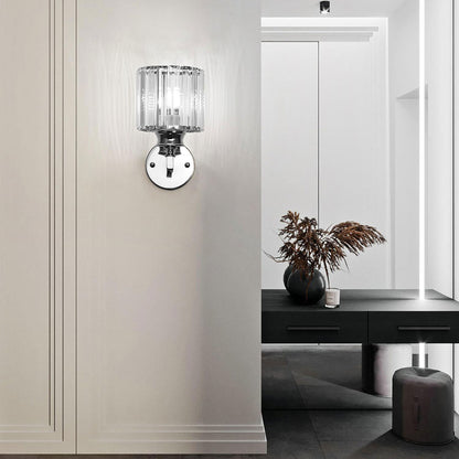 Crystal Wall Light Sconce, E27 Silver Crystal Wall Lamp, Wall Lighting Fixtures for Bedside Bedroom Living Room Hallway