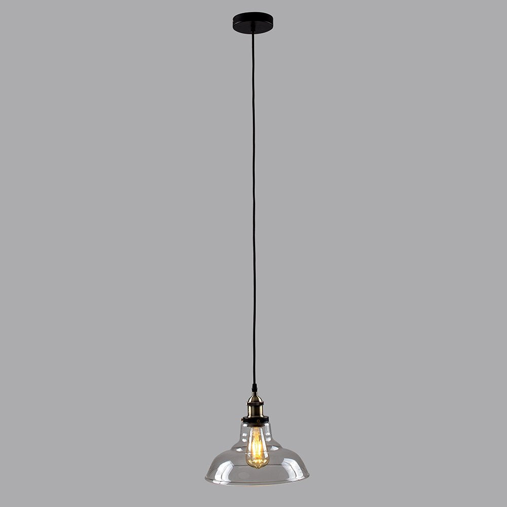 Industrial Ceiling Pendant Light with Clear or Amber Glass Shade