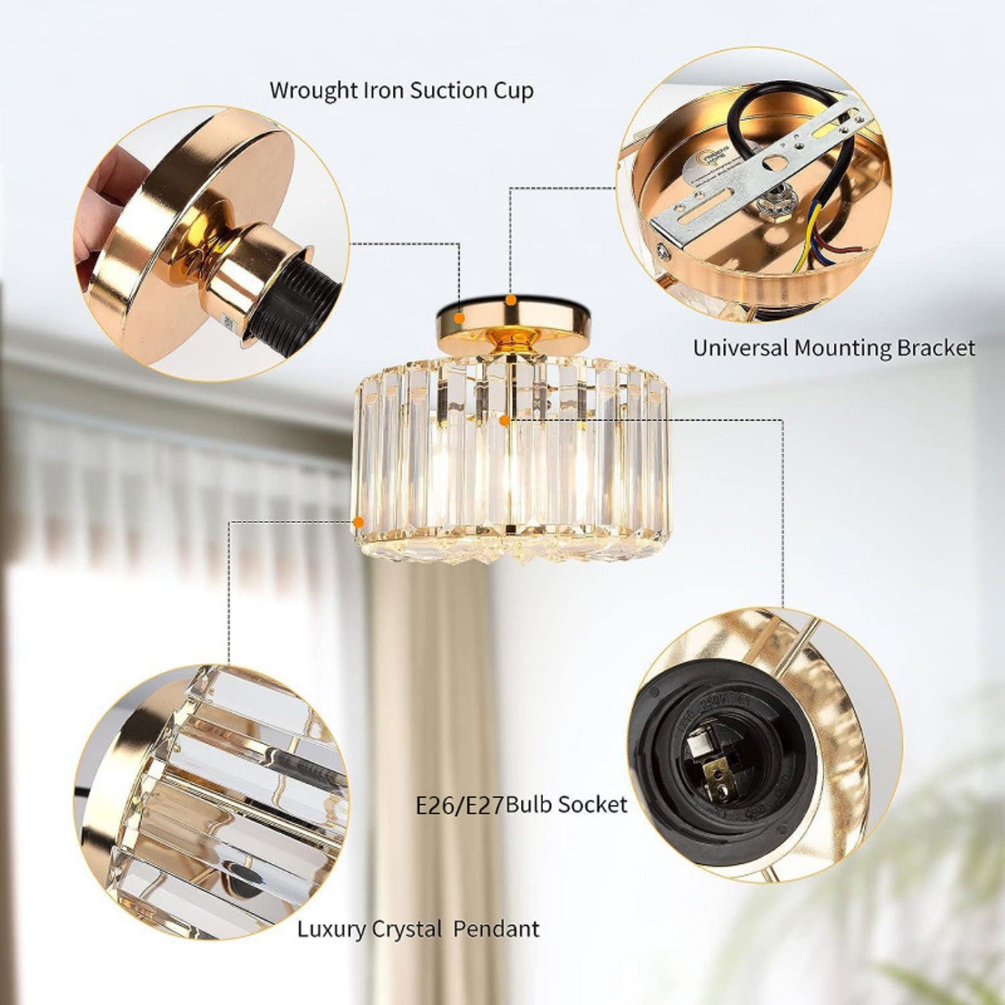 Crystal Ceiling Light Champagne Gold LED Ceiling Lighting(Bulb Not Included)