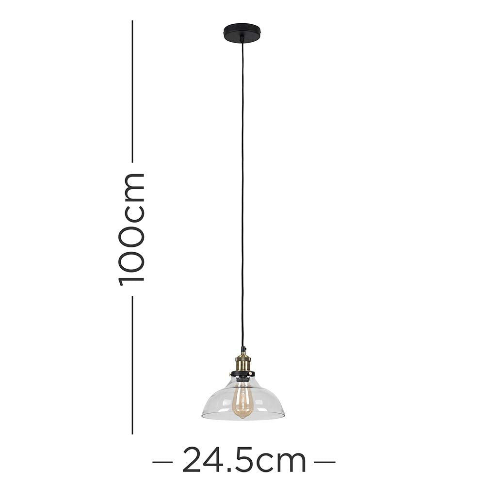 Industrial Ceiling Pendant Light with Clear or Amber Glass Shade