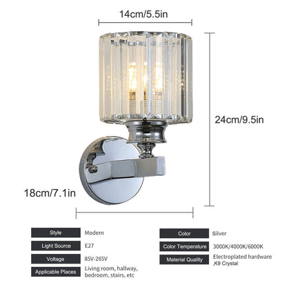 Crystal Wall Light Sconce, E27 Silver Crystal Wall Lamp, Wall Lighting Fixtures for Bedside Bedroom Living Room Hallway