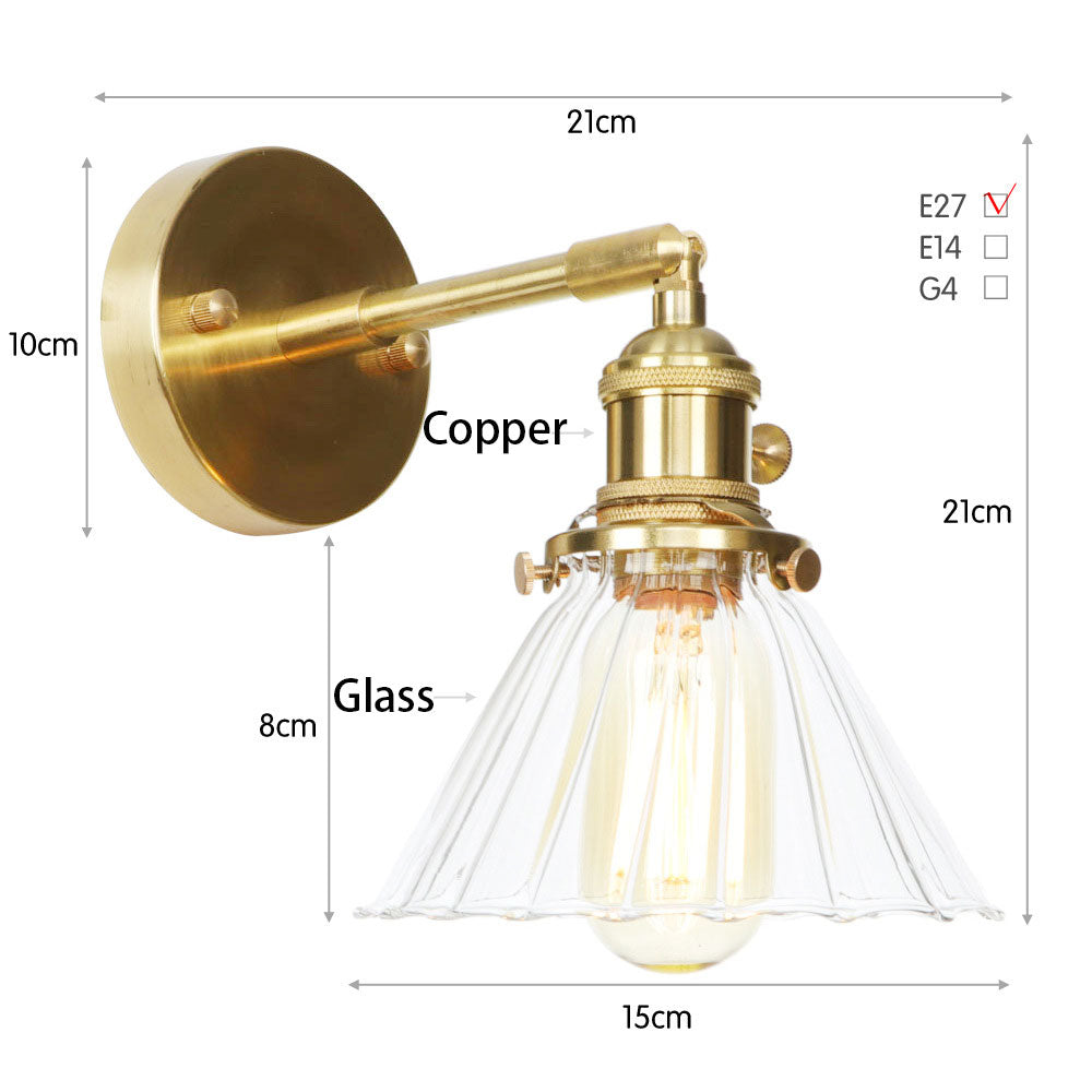 Copper Wall Light with Glass Shade | E27 Bulb | Hallway & Landing Essential