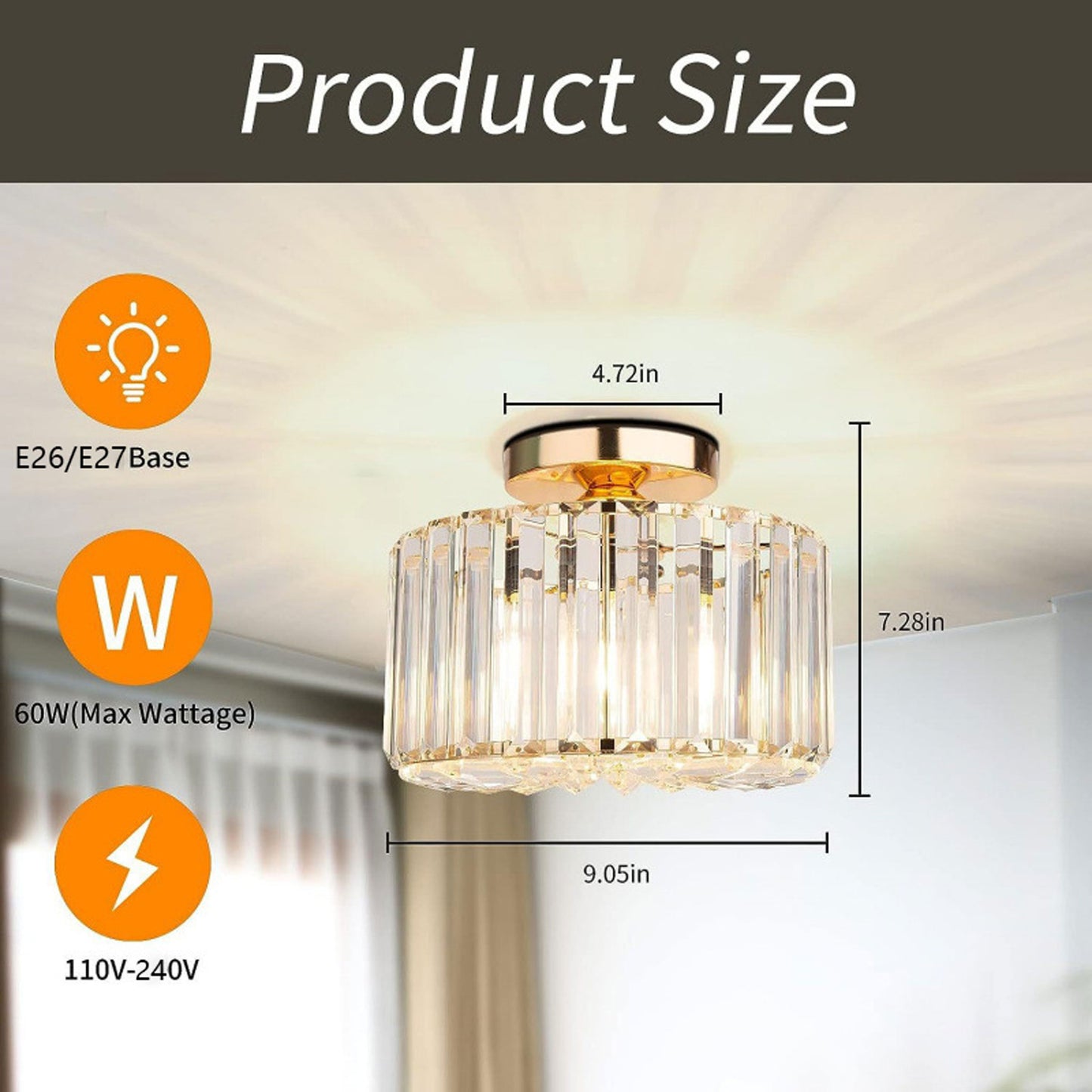 Crystal Ceiling Light Champagne Gold LED Ceiling Lighting(Bulb Not Included)
