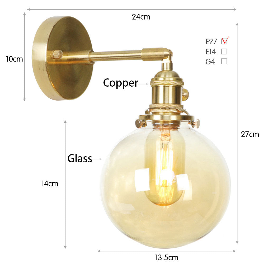 Minimalist Copper Wall Light | Clear Globe Glass | Scandinavian-British Fusion(bulb not included)