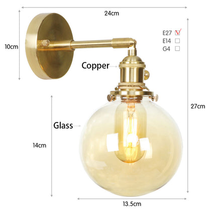 Minimalist Copper Wall Light | Clear Globe Glass | Scandinavian-British Fusion(bulb not included)