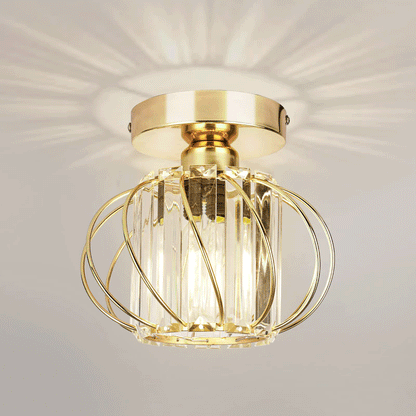 Gold Crystal Ceiling Light Fixture, Flush Mount Ceiling Chandeliers for Hallway Dining Rooms Living Room(Bulb Not Included)