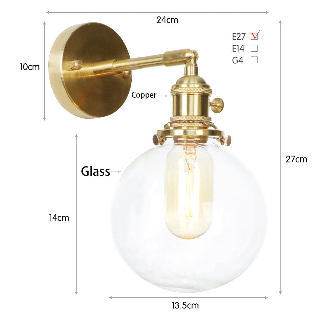 Minimalist Copper Wall Light | Clear Globe Glass | Scandinavian-British Fusion(bulb not included)